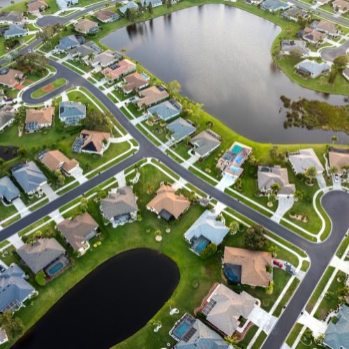 Aerial view of a South Florida waterfront community